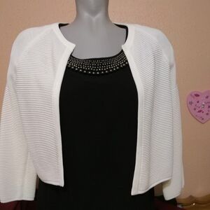 Hugo Boss White Ribbed Open-Front Cropped Cardigan